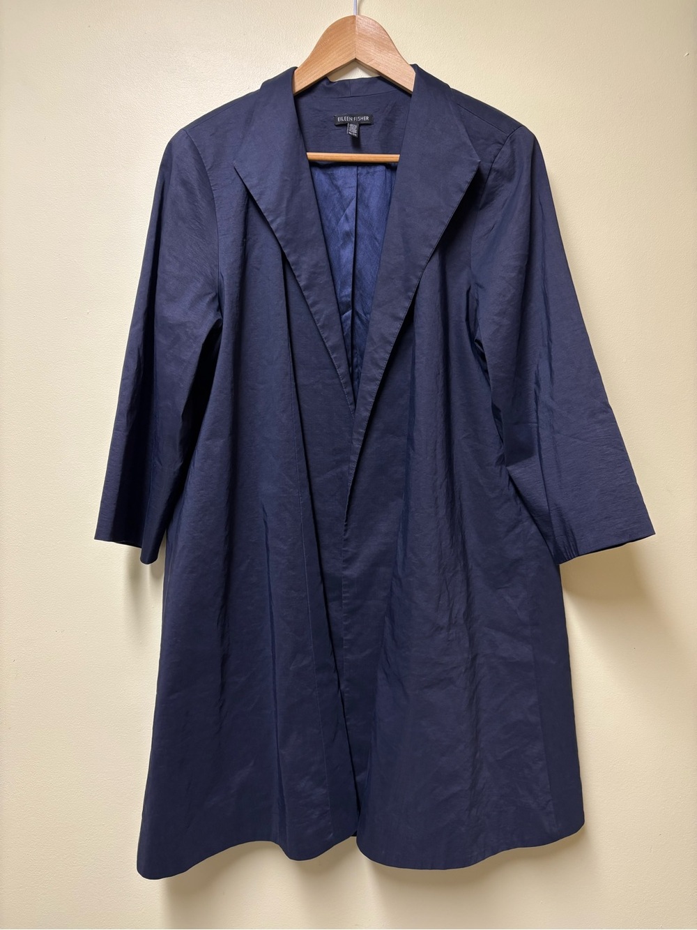 Eileen Fisher dark navy blue lightweight cotton-blend open-front trench coat XL